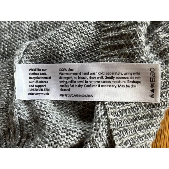 EILEEN FISHER Gray 100% Linen Knit Sweater Top Blouse   Women’s Size Small - Picture 5 of 10